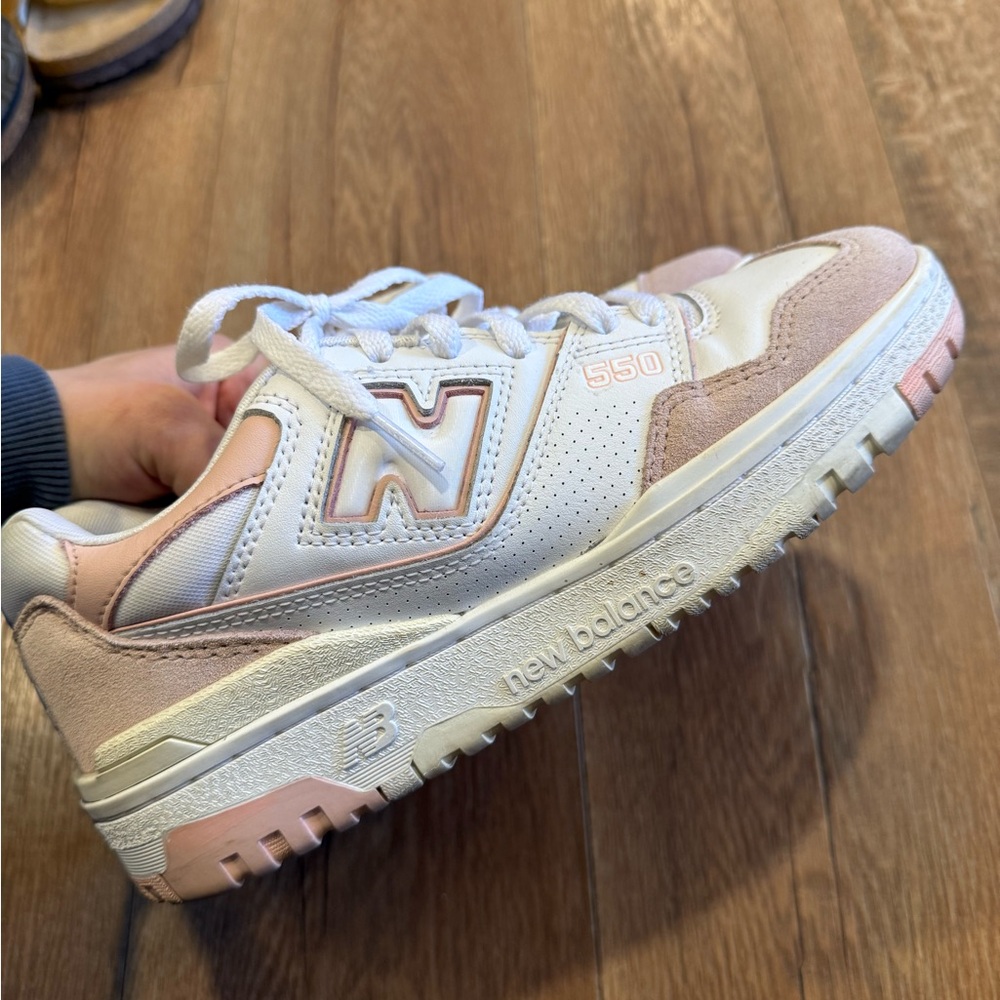 New Balance 550 White and Light Pink Sneakers